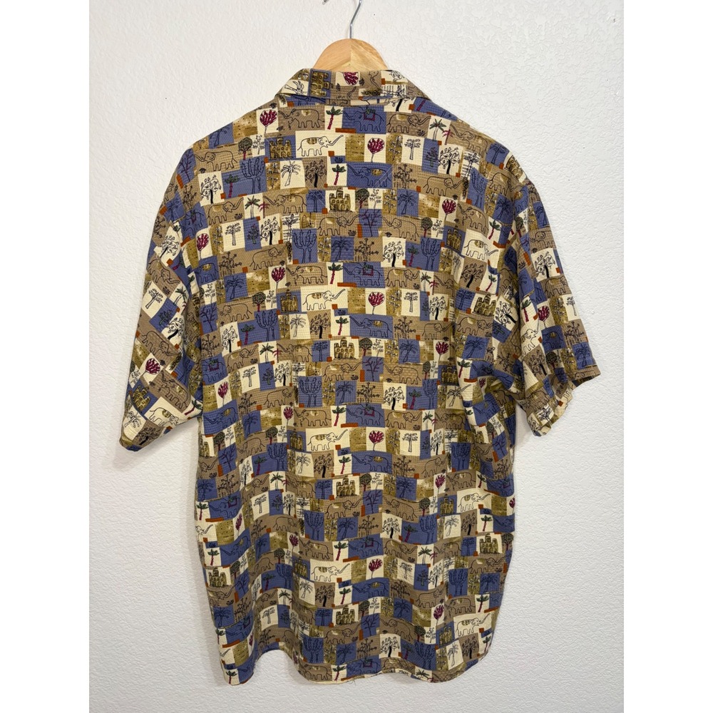 Casa Moda Company Mens L Elephant Safari Block Print Short Sleeve Button UpShirt - Picture 5 of 5
